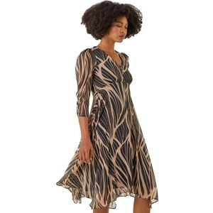 Roman Women's Abstract Print Wrap Hanky Hem Midi Dress in Black Size: 12 Black 12 Roman Women's Abstract Print Wrap Hanky Hem Midi Dress in Black Size: 12 Black 12