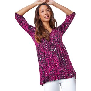 Roman Women's Animal Print Smock V-Neck Stretch Top in Wine Size: 12 Wine 12 Roman Women's Animal Print Smock V-Neck Stretch Top in Wine Size: 12 Wine 12