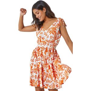 Roman Women's Sleeveless Floral Print Shirred Dress in Orange Size: 20 Orange 20 Roman Women's Sleeveless Floral Print Shirred Dress in Orange Size: 20 Orange 20