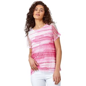 Roman Women's Stripe Print Mesh Overlay Top in Pink Size: 12 Pink 12 Roman Women's Stripe Print Mesh Overlay Top in Pink Size: 12 Pink 12