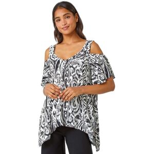 Roman Women's Aztec Cold Shoulder Hanky Hem Top in Black Size: 10 Black 10 Roman Women's Aztec Cold Shoulder Hanky Hem Top in Black Size: 10 Black 10