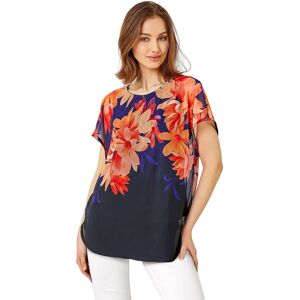 Roman Women's Floral Print Overlay Stretch Top in Navy Size: 14 Navy 14 Roman Women's Floral Print Overlay Stretch Top in Navy Size: 14 Navy 14