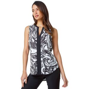 Roman Women's Sleeveless V-Neck Marble Print Stretch Top in Black Size: 12 Black 12 Roman Women's Sleeveless V-Neck Marble Print Stretch Top in Black Size: 12 Black 12