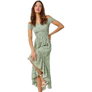 Roman Women's Leaf Print Shirred Bardot Dress in Mint Size: 20 Mint 20 Roman Women's Leaf Print Shirred Bardot Dress in Mint Size: 20 Mint 20