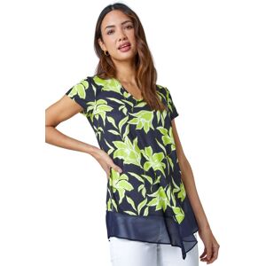 Roman Women's Floral Print V-Neck Chiffon Hem Jersey Top in Lime Size: 10 Lime 10 Roman Women's Floral Print V-Neck Chiffon Hem Jersey Top in Lime Size: 10 Lime 10
