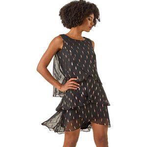 Roman Women's Shimmer Foil Print Tiered Dress in Black Size: 14 Black 14 Roman Women's Shimmer Foil Print Tiered Dress in Black Size: 14 Black 14