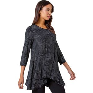 Roman Women's Swirl Print Hanky Hem Stretch Top in Black Size: 10 Black 10 Roman Women's Swirl Print Hanky Hem Stretch Top in Black Size: 10 Black 10