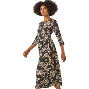 Roman Women's Floral Pocket Stretch Midi Dress in Black Size: 16 Black 16 Roman Women's Floral Pocket Stretch Midi Dress in Black Size: 16 Black 16