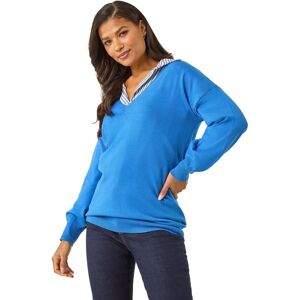 Roman Women's V-Neck Stretch Jumper in Blue Size: 20 Blue 20 Roman Women's V-Neck Stretch Jumper in Blue Size: 20 Blue 20