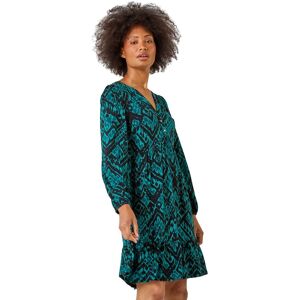 Roman Women's Aztec Print Frilled Hem Stretch Dress in Dark Green Size: 10 Dark Green 10 Roman Women's Aztec Print Frilled Hem Stretch Dress in Dark Green Size: 10 Dark Green 10