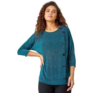 Roman Women's Button Detail Marl Stretch Top in Teal Size: 10 Teal 10 Roman Women's Button Detail Marl Stretch Top in Teal Size: 10 Teal 10