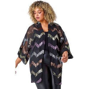 Roman Women's Curve 3/4 Sleeve Sequin Zig Zag Kimono in Black Size: 30-32 Black 30-32 Roman Women's Curve 3/4 Sleeve Sequin Zig Zag Kimono in Black Size: 30-32 Black 30-32