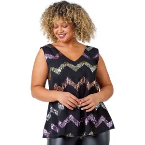 Roman Women's Curve Sequin Zig Zag Cami Top in Black Size: 26-28 Black 26-28 Roman Women's Curve Sequin Zig Zag Cami Top in Black Size: 26-28 Black 26-28