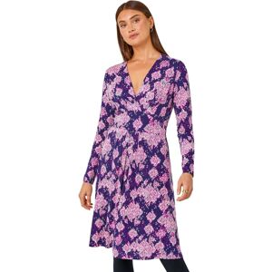 Roman Women's Abstract Aztec Gathered Stretch Dress in Purple Size: 18 Purple 18 Roman Women's Abstract Aztec Gathered Stretch Dress in Purple Size: 18 Purple 18