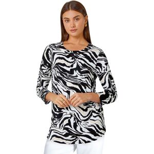 Roman Women's Animal Print Pleated Stretch Top in Black Size: 10 Black 10 Roman Women's Animal Print Pleated Stretch Top in Black Size: 10 Black 10