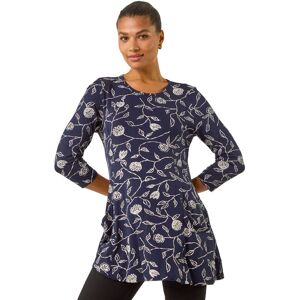 Roman Floral Print Pocket Swing Stretch Top - Navy - Top Roman Floral Print Pocket Swing Stretch Top - Navy - Top