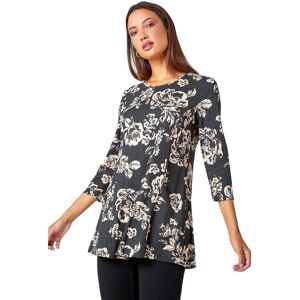 Roman Women's Floral Print Pocket Stretch Swing Top in Black Size: 10 Black 10 Roman Women's Floral Print Pocket Stretch Swing Top in Black Size: 10 Black 10