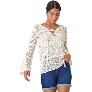 Roman Women's Crochet Tie Front V-Neck Tunic Top in Ivory Size: 10 Ivory 10 Roman Women's Crochet Tie Front V-Neck Tunic Top in Ivory Size: 10 Ivory 10