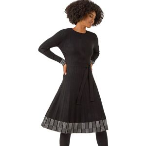 Roman Women's Ribbed Stretch Knit Border Print Dress in Black Size: 10 Black 10 Roman Women's Ribbed Stretch Knit Border Print Dress in Black Size: 10 Black 10