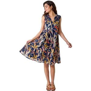 Roman Women's Cotton Tropical Lace Detail Tiered Dress in Navy Size: 18 Navy 18 Roman Women's Cotton Tropical Lace Detail Tiered Dress in Navy Size: 18 Navy 18