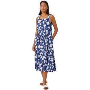 Roman Women's Sleeveless Cotton Floral Midi Dress in Navy Size: 16 Navy 16 Roman Women's Sleeveless Cotton Floral Midi Dress in Navy Size: 16 Navy 16
