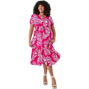 Roman Women's Curve Floral Print Tiered Midi Dress in Fuchsia Size: 26-28 Fuchsia 26-28 Roman Women's Curve Floral Print Tiered Midi Dress in Fuchsia Size: 26-28 Fuchsia 26-28