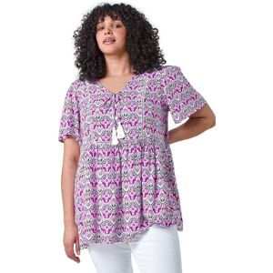 Roman Women's Curve Tie Front V-Neck Boho Printed Top in Purple Size: 22-24 Purple 22-24 Roman Women's Curve Tie Front V-Neck Boho Printed Top in Purple Size: 22-24 Purple 22-24