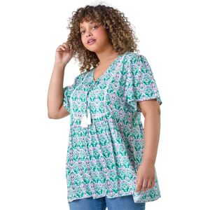 Roman Women's Curve Tie Front V-Neck Boho Printed Top in Green Size: 18 Green 18 Roman Women's Curve Tie Front V-Neck Boho Printed Top in Green Size: 18 Green 18