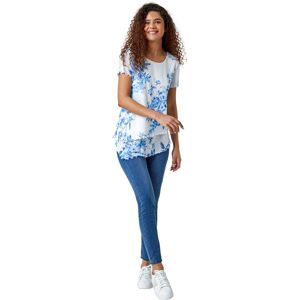 Roman Women's Floral Print Asymmetric Hem Top in Blue Size: 10 Blue 10 Roman Women's Floral Print Asymmetric Hem Top in Blue Size: 10 Blue 10
