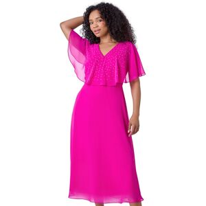 Roman Women's Petite Embellished Chiffon Midi Cape Dress in Pink Size: 8 Pink 8 Roman Women's Petite Embellished Chiffon Midi Cape Dress in Pink Size: 8 Pink 8