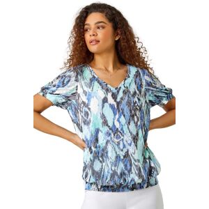 Roman Women's Animal Burnout Print Blouson Stretch Top in Blue Size: 20 Blue 20 Roman Women's Animal Burnout Print Blouson Stretch Top in Blue Size: 20 Blue 20
