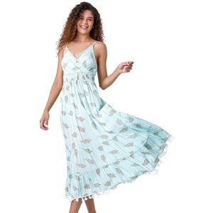 Roman Women's Metallic Leaf Print Shirred Maxi Dress in Light Blue Size: 14 Light Blue 14 Roman Women's Metallic Leaf Print Shirred Maxi Dress in Light Blue Size: 14 Light Blue 14