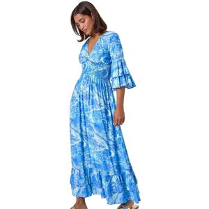 Roman Women's Abstract Ruffle Detail Shirred Maxi Dress in Blue Size: 14 Blue 14 Roman Women's Abstract Ruffle Detail Shirred Maxi Dress in Blue Size: 14 Blue 14