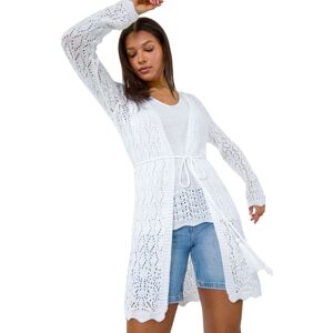 Roman Women's Pointelle Knit Longline Tie Detail Cardigan in White Size: 18 White 18 Roman Women's Pointelle Knit Longline Tie Detail Cardigan in White Size: 18 White 18