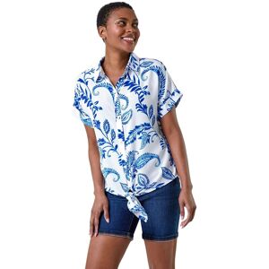 Roman Women's Paisley Leaf Print Tie Front Top in Blue Size: 18 Blue 18 Roman Women's Paisley Leaf Print Tie Front Top in Blue Size: 18 Blue 18