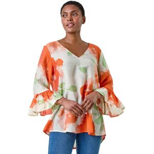Roman Women's Floral Print Frill Sleeve Top in Orange Size: 20 Orange 20 Roman Women's Floral Print Frill Sleeve Top in Orange Size: 20 Orange 20