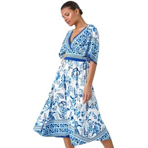 Roman Women's Floral Border Print Pocket Midi Dress in Blue Size: 18 Blue 18 Roman Women's Floral Border Print Pocket Midi Dress in Blue Size: 18 Blue 18