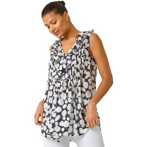 Roman Women's Spot Print Ruffle Front Buttoned Blouse in Black Size: 18 Black 18 Roman Women's Spot Print Ruffle Front Buttoned Blouse in Black Size: 18 Black 18