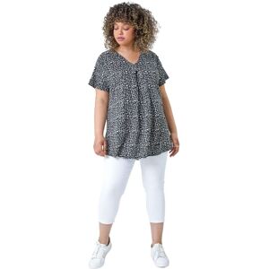 Roman Women's Curve Pleat Front Printed V-Neck Stretch Top in Black Size: 16 Black 16 Roman Women's Curve Pleat Front Printed V-Neck Stretch Top in Black Size: 16 Black 16