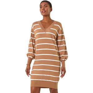 Roman Women's Stripe V-Neck Knit Jumper Dress in Camel Size: 18 Camel 18 Roman Women's Stripe V-Neck Knit Jumper Dress in Camel Size: 18 Camel 18