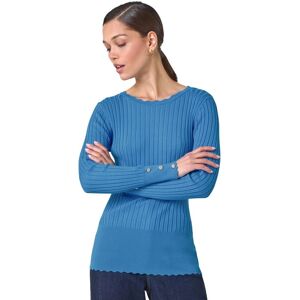 Roman Women's Button Detail Ribbed Longline Jumper in Mid Blue Size: 10 Mid Blue 10 Roman Women's Button Detail Ribbed Longline Jumper in Mid Blue Size: 10 Mid Blue 10