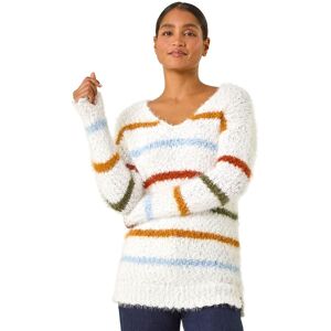 Roman Women's Stripe Fluffy Knit Jumper in Ivory Size: 14 Ivory 14 Roman Women's Stripe Fluffy Knit Jumper in Ivory Size: 14 Ivory 14