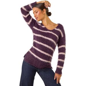 Roman Women's Stripe Fluffy Knit Jumper in Plum Size: 12 Plum 12 Roman Women's Stripe Fluffy Knit Jumper in Plum Size: 12 Plum 12