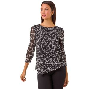 Roman Women's Linear Print Asymmetric Hem Stretch Top in Black Size: 20 Black 20 Roman Women's Linear Print Asymmetric Hem Stretch Top in Black Size: 20 Black 20