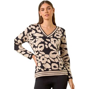 Roman Women's Animal Print V-Neck Jumper in Black Size: 12 Black 12 Roman Women's Animal Print V-Neck Jumper in Black Size: 12 Black 12