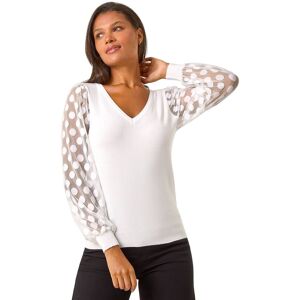 Roman Women's Polka Dot V-Neck Sleeve Knit Jumper in Ivory Size: 18 Ivory 18 Roman Women's Polka Dot V-Neck Sleeve Knit Jumper in Ivory Size: 18 Ivory 18