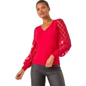 Roman Women's Polka Dot V-Neck Sleeve Knit Jumper in Red Size: 14 Red 14 Roman Women's Polka Dot V-Neck Sleeve Knit Jumper in Red Size: 14 Red 14