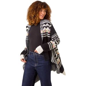 Roman Women's Pattern Fluffy Knit Cardigan in Black Size: 16 Black 16 Roman Women's Pattern Fluffy Knit Cardigan in Black Size: 16 Black 16