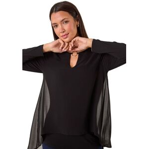 Roman Women's Ring Front Chiffon Overlay Tunic Top in Black Size: 10 Black 10 Roman Women's Ring Front Chiffon Overlay Tunic Top in Black Size: 10 Black 10