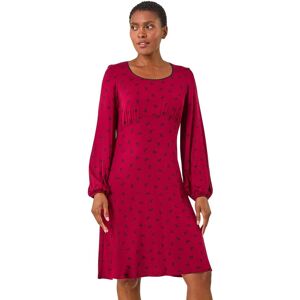 Roman Women's Bow Print Lace Detail Stretch Dress in Wine Size: 14 Wine 14 Roman Women's Bow Print Lace Detail Stretch Dress in Wine Size: 14 Wine 14
